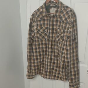 GUESS Men's Tan and Black Plaid Shirt